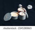 Aromatic decorative candles in plaster bowls. Handmade, making candles