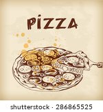 vintage hand drawn pizza with... | Shutterstock .eps vector #286865525