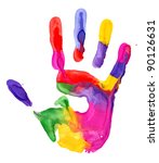Close up of colored hand print...