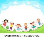 children are jumping on the... | Shutterstock . vector #591099722