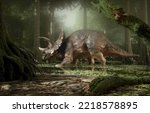 Triceratops dinosaur in the forest. This is a 3d render illustration