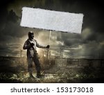 Image of stalker with blank banner against nuclear future