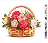 Basket With Roses Isolated On...