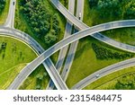 Aerial view of a road intersection in the city of Vilnius, Lithuania, on summer day