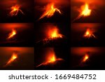 Small photo of collection of 9 pictures of tungurahua volcano with different patterns of lava flows shot with canon eos 5d mark ii converted from raw small amount of noise visible at full size disaster volcanoe volc