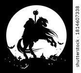 Headless horseman, spooky Halloween character. Hessian silhouette against the moon