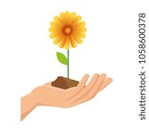 hand with beautiful sunflower... | Shutterstock .eps vector #1058600378