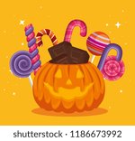 halloween card with pumpkin and ... | Shutterstock .eps vector #1186673992