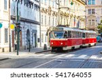 Old tram in Prague in a beautiful summer day, Czech Republic
