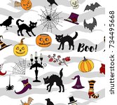 halloween seamless pattern with ... | Shutterstock .eps vector #734495668