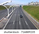 Four lanes urban highway of the Western High Speed Diameter (WHSD) in dwelling district. The Saint-Petersburg, Russia