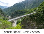 Suspension bridge cross the Liwu river in Hualien taroko Gorge