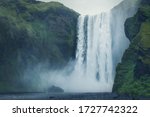 Beautiful scenery of the majestic Skogafoss waterfall, Iceland