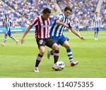 Small photo of BARCELONA, SPAIN - SEPTEMBER 16: Isma Lopez (L) and Javi Lopez during the Spanish League match between Espanyol and Athletic Club Bilbao, final score 3-3, on September 16, 2012, in Barcelona, Spain.