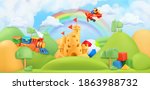 kids toys landscape. 3d vector... | Shutterstock .eps vector #1863988732