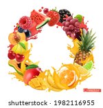 fruit and berries circle frame. ... | Shutterstock .eps vector #1982116955