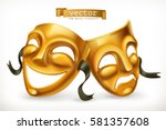 Gold Theatrical Masks. Comedy...