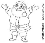 Outlined Cheerful Santa Claus...