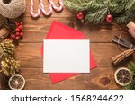 Red envelope on christmas holiday background