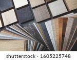 variety of furniture and flooring material samples for interior design