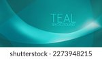 Teal background. Abstract very saturated light bluish cyan pattern with translucent curved line. Vector graphics