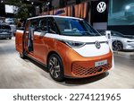 Small photo of Volkswagen ID Buzz all-electric van presented at the Brussels Autosalon European Motor Show. Brussels, Belgium - January 13, 2023.