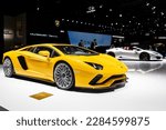 Small photo of Lamborghini Aventador S sports car showcased at the 87th Geneva International Motor Show. Geneva, Switzerland - March 7, 2017