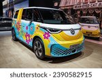 Small photo of Volkswagen ID Buzz all-electric van presented at the Brussels Autosalon European Motor Show. Brussels, Belgium - January 13, 2023.