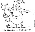 outlined funny wizard waving... | Shutterstock .eps vector #132166235