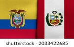 Flag of Ecuador and Peru - 3D illustration. Two Flag Together - Fabric Texture