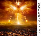 Small photo of Apocalyptic religious image â€“ armageddon battle between forces of good and evil, judgment day, end of world and times. Elements of this image furnished by NASA
