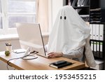 Small photo of Ghostwriter In Office. Creative Writer Using Computer