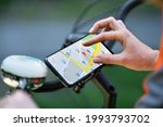 Bicycle GPS Navigator App With Map On Mobile Phone