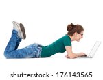 Teenage Girl Lying Down Laptop