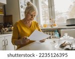 Small photo of Senior woman filling out financial statements