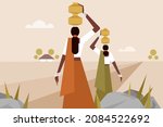 women walking with water pots... | Shutterstock .eps vector #2084522692