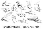 set of hand drawn hands. | Shutterstock .eps vector #1009733785