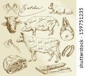 Pork And Beef Cuts   Hand Drawn ...