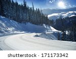Snowy Mountain Road in Colorado, United States. Winter in Colorado.
