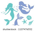 silhouette of swimming mermaids ... | Shutterstock .eps vector #1137476552