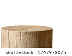 Decorative round wooden table on white background.
