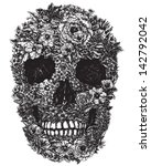 hand drawn skull made of flowers | Shutterstock .eps vector #142792042