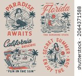 Set of vintage summer paradise vacation graphics for posters t-shirts and stickers