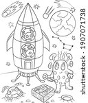 aliens coloring book. space... | Shutterstock .eps vector #1907071738