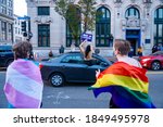 Small photo of PORTLAND, MAINE, USA - 07 NOVEMBER, 2020: Mainers celebrate Joe Biden's victory of the 2020 United States presidential election in downtown Portland Maine.