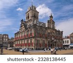 Small photo of DELFT, NETHERLANDS - May 22, 2015: Delft Town Hall. The first construction of the town hall dates from 1200. In 1618-1620, it was rebuilt in the Renaissance style by architect Hendrick de Keyser.