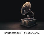Vintage Gramophone On A Wooden...