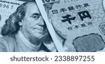 Small photo of Japanese Yen and US dollar bank note, currency exchange rate