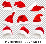 collection of red santa hats on ... | Shutterstock .eps vector #776742655