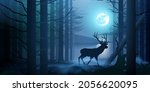 Silhouette Of A Deer In Near A...